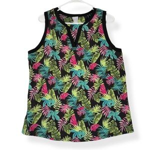 Chicos Zenergy Tank Top Womens Large L Tropical Palm Leaf Print Stretch